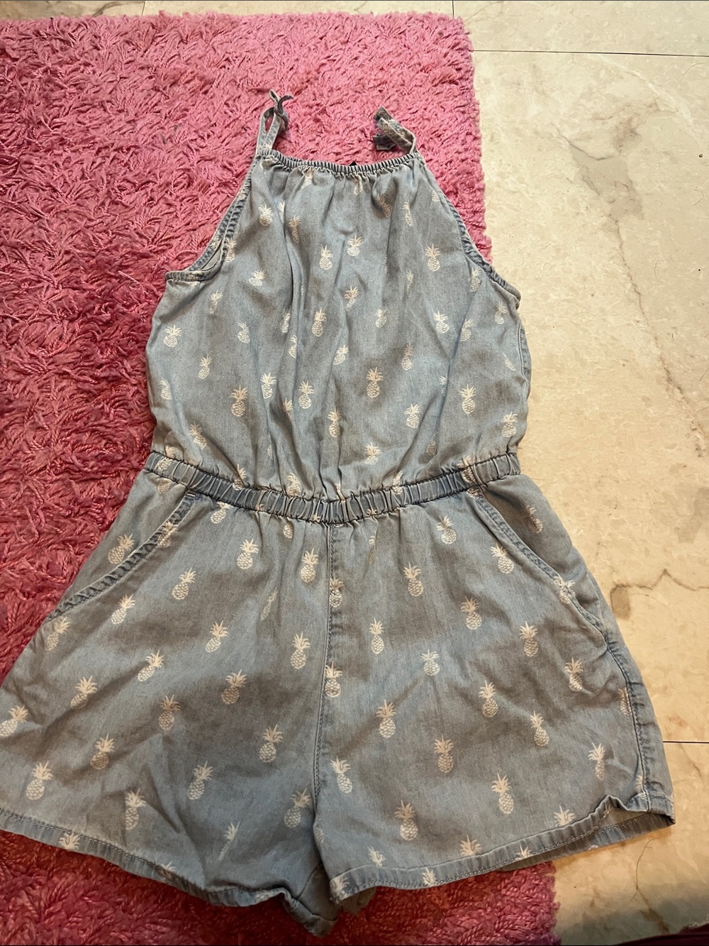 GAP Light Blue Pineapple Print Denim Romper